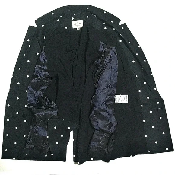 Sezane Christie Blazer Jacket Polka Dot Linen Cotton Suit Coat Black White 38 6 - Picture 12 of 16